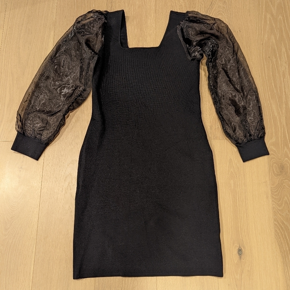 Elegant Black Dress with Sheer Sleeves